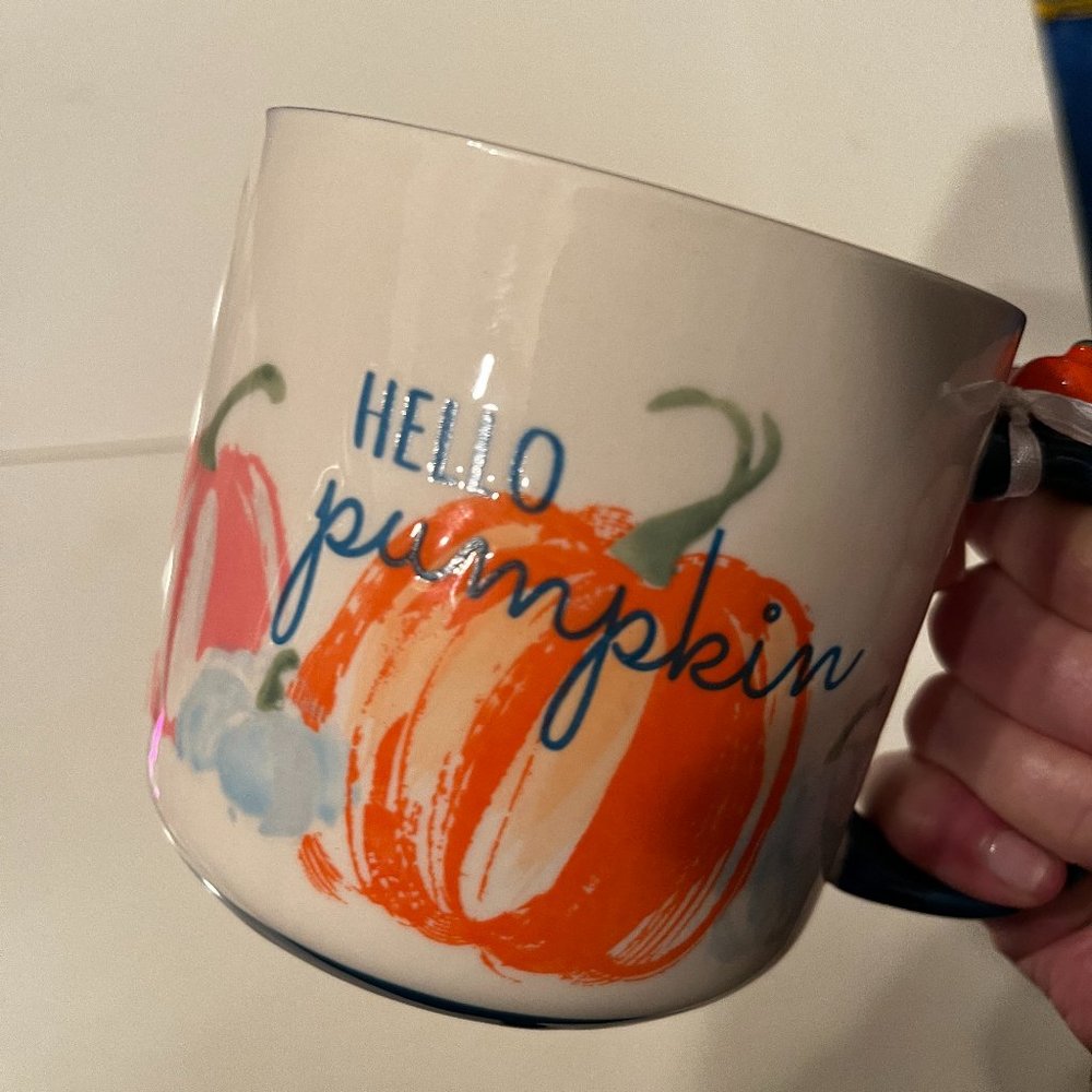 Pumpkin Mug by Lang Designs with Hand Painted Detail and Handle Accent (new)